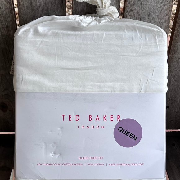 Ted Baker LONDON QUEEN Size WHITE Sheet Set - Cotton (400 thread count)